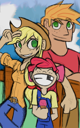 Size: 707x1131 | Tagged: safe, artist:chaos-flare44, apple bloom, applejack, big macintosh, human, apple siblings, gap teeth, humanized, light skin, wip