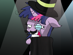 Size: 900x675 | Tagged: safe, artist:10art1, derpibooru import, twilight sparkle, hat, magic, monocle, monocle and top hat, solo, top hat, twilight snapple