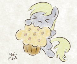 Size: 574x484 | Tagged: safe, artist:noxdrachen, derpy hooves, pegasus, pony, :3, cute, derpabetes, female, food, mare, muffin, nom, solo, that pony sure does love muffins