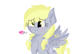 Size: 1024x768 | Tagged: safe, artist:php76, derpibooru exclusive, derpy hooves, pegasus, pony, blushing, chest fluff, cute, female, heart, mare, pigtails, simple background, solo, white background