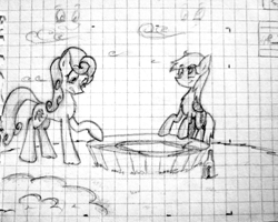 Size: 908x728 | Tagged: safe, artist:lalieri, carrot top, derpy hooves, golden harvest, pegasus, pony, fanfic art, female, graph paper, illustration, lined paper, mare, sketch, traditional art