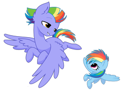 Size: 2308x1756 | Tagged: safe, artist:su-star, derpibooru import, bow hothoof, rainbow dash, pegasus, pony, cute, dashabetes, duo, father's day, female, filly, filly rainbow dash, flying, hnnng, simple background, transparent background, younger