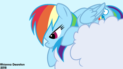 Size: 1052x592 | Tagged: safe, artist:pupster0071, derpibooru import, rainbow dash, pegasus, pony, blue background, cloud, resting, simple background, solo