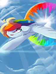 Size: 1536x2048 | Tagged: safe, artist:sarehkee, derpibooru import, rainbow dash, pegasus, pony, sonic rainboom, tongue bite