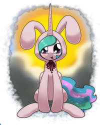 Size: 1360x1700 | Tagged: safe, artist:hoyeechun, princess celestia, alicorn, pony, :p, bunny costume, bunny pajamas, cewestia, clothes, cute, cutelestia, filly, solo