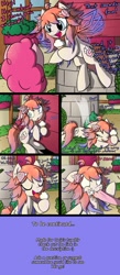 Size: 591x1353 | Tagged: safe, artist:pavagat, pinkie pie, oc, oc:unie, earth pony, pony, ask, comic, cute, eyes closed, falling, female, flapping, floppy ears, flying, heart, hoof in mouth, ice cream, licking, open mouth, ponyville, prone, puffy cheeks, smiling, stuffing, tongue out, tumblr, wide eyes