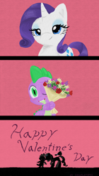 Size: 676x1205 | Tagged: safe, artist:imaplatypus, rarity, spike, dragon, pony, unicorn, bouquet, female, male, shipping, sparity, straight, valentine's day