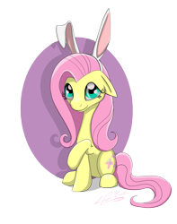 Size: 4252x5386 | Tagged: safe, artist:tsand106, fluttershy, pegasus, pony, absurd resolution, bunny ears, easter, floppy ears, looking at you, raised hoof, shy, sitting, smiling, solo