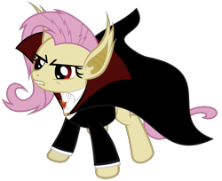 Size: 6000x4900 | Tagged: safe, artist:magister39, fluttershy, bat pony, pony, undead, vampire, vampony, bats!, absurd resolution, bat ponified, clothes, fangs, flutterbat, outfit, race swap, simple background, solo, transparent background, vector