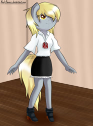 Size: 1024x1380 | Tagged: safe, artist:red-flareon, derpy hooves, anthro, boots, clothes, high heel boots, high heels, maid, skirt, solo