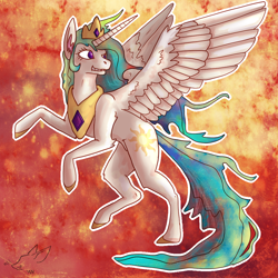 Size: 1000x1000 | Tagged: safe, artist:shaiza7, princess celestia, alicorn, pony, female, mare, solo, spread wings, sunbutt, wings