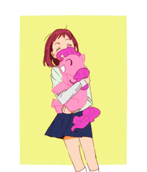 Size: 707x830 | Tagged: safe, artist:otobe, pinkie pie, human, hug, pixiv