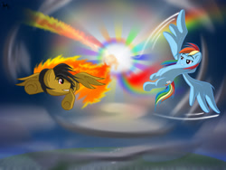 Size: 2048x1536 | Tagged: safe, artist:rainihorn, derpibooru import, rainbow dash, oc, pegasus, pony, flying, sonic rainboom