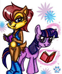 Size: 1700x2023 | Tagged: safe, artist:jayfoxfire, derpibooru import, twilight sparkle, crossover, sally acorn, satam, sonic the hedgehog (series)