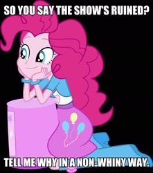 Size: 2103x2379 | Tagged: safe, pinkie pie, equestria girls, condescending pinkie pie, image macro, meme, op started shit, solo