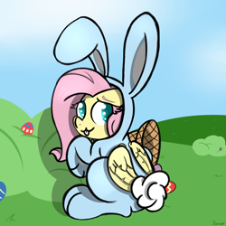 Size: 3000x3000 | Tagged: safe, artist:ramott, fluttershy, pegasus, pony, bunny costume, bunnyshy, clothes, easter, easter egg, egg, solo