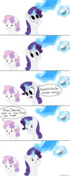 Size: 900x2260 | Tagged: safe, artist:tralalayla, rarity, sweetie belle, pony, unicorn, :t, awkward, comic, dialogue, female, filly, foal, levitation, magic, mare, sex education, speech bubble, telekinesis