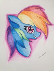 Size: 1024x1365 | Tagged: safe, artist:luxiwind, derpibooru import, rainbow dash, pegasus, pony, bust, portrait, solo, traditional art