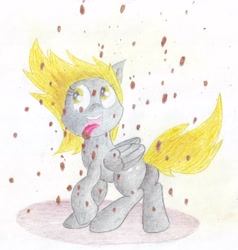 Size: 2860x2999 | Tagged: artist needed, safe, derpy hooves, pegasus, pony, chaos, chocolate, chocolate rain, female, food, mare, rain, solo, traditional art