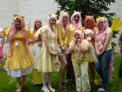 Size: 4608x3456 | Tagged: artist needed, safe, fluttershy, human, 2012, clothes, convention, cosplay, group photo, irl, irl human, photo, sweater, sweatershy