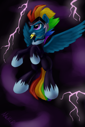 Size: 3333x5000 | Tagged: safe, artist:1nakir1, derpibooru import, rainbow dash, zapp, pegasus, pony, power ponies (episode), absurd resolution, lightning, power ponies, solo