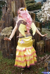 Size: 1379x2048 | Tagged: safe, artist:ani-mia, fluttershy, human, 2014, clothes, cosplay, emerald city comicon, goggles, irl, irl human, photo, skirt, solo, steampunk, tattoo