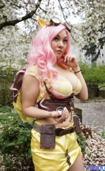 Size: 1256x2048 | Tagged: safe, artist:ani-mia, fluttershy, human, 2014, bellyring, bra, clothes, cosplay, emerald city comicon, goggles, irl, irl human, midriff, photo, skirt, solo, steampunk, underwear