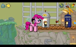 Size: 1440x900 | Tagged: safe, pinkie pie, earth pony, pony, female, mare, pink coat, pink mane, scribblenauts unlimited, tardis, the doctor