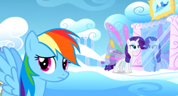 Size: 1099x597 | Tagged: safe, derpibooru import, screencap, rainbow dash, rarity, pegasus, pony, unicorn, sonic rainboom (episode), mirror