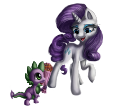 Size: 1024x900 | Tagged: safe, artist:aschenstern, rarity, spike, dragon, pony, unicorn, female, flower, male, shipping, sparity, straight