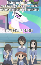 Size: 636x986 | Tagged: safe, princess celestia, alicorn, pony, fanfic:the conversion bureau, anime, azumanga daioh, exploitable meme, facepalm, meme, meme mockery, reaction, the conversion bureau, xenolestia