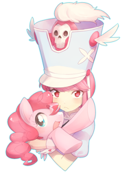 Size: 1200x1600 | Tagged: dead source, safe, artist:l0x0b, pinkie pie, earth pony, pony, anime, bust, crossover, cute, duo, hug, japanese, kill la kill, nonon jakuzure, portrait, tumblr