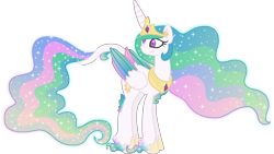 Size: 2122x1197 | Tagged: safe, artist:starryoak, princess celestia, alicorn, pony, ethereal mane, hoof shoes, leonine tail, simple background, solo, starry mane, transparent background, unshorn fetlocks