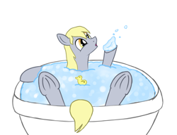 Size: 1200x922 | Tagged: safe, artist:laserbiskit, derpy hooves, pegasus, pony, bath, female, mare, rubber duck, solo, underhoof, wet mane