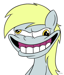 Size: 732x862 | Tagged: safe, artist:mrtankhill, derpy hooves, pegasus, pony, faic, female, mare, nightmare fuel, simple background, smiling, solo, the simpsons, wat, white background