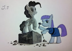 Size: 1024x729 | Tagged: safe, artist:jet-ann, maud pie, pinkie pie, earth pony, pony, statue, traditional art