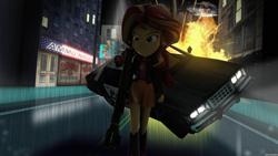 Size: 3840x2160 | Tagged: safe, artist:bastbrushie, sunset shimmer, equestria girls, 3d, car, grand theft auto, helicopter, source filmmaker, weapon