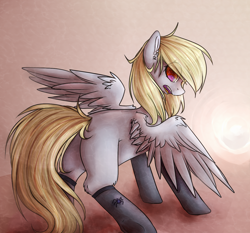 Size: 1398x1305 | Tagged: safe, artist:kilamuri, derpy hooves, pegasus, pony, clothes, female, mare, missing cutie mark, plot, socks, solo, spread wings