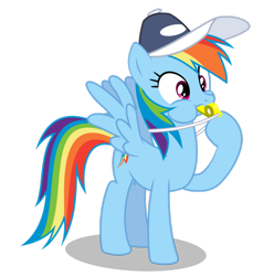 Size: 872x917 | Tagged: safe, artist:masem, derpibooru import, rainbow dash, pegasus, pony, baseball cap, blowing, coach, cute, dashabetes, hat, puffy cheeks, rainblow dash, rainbow dashs coaching whistle, simple background, solo, transparent background, whistle, whistle necklace