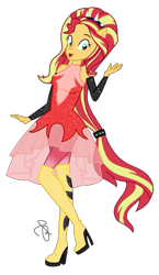 Size: 1188x2048 | Tagged: safe, artist:ilaria122, sunset shimmer, better together, equestria girls, forgotten friendship, alternate hairstyle, clothes, dress, female, heart eyes, open mouth, ponied up, simple background, solo, super ponied up, transparent background, weird face, wingding eyes