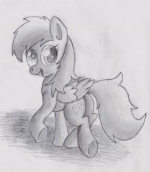 Size: 1951x2237 | Tagged: dead source, safe, artist:pzkratzer, derpy hooves, pegasus, pony, cute, female, mare, monochrome, pencil drawing, plot, solo, traditional art