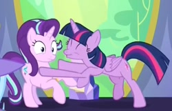 Size: 538x346 | Tagged: safe, screencap, starlight glimmer, twilight sparkle, twilight sparkle (alicorn), alicorn, pony, unicorn, celestial advice, animation error, duo, duo female, female, great moments in animation