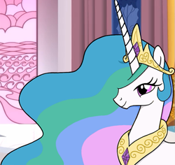 Size: 515x486 | Tagged: safe, artist:lifesharbinger, princess celestia, alicorn, pony, bust, crown, female, horn, mare, multicolored mane, solo, white coat