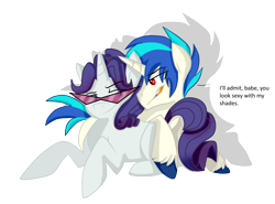 Size: 2369x1753 | Tagged: safe, artist:chub-wub, dj pon-3, elusive, rarity, record scrape, vinyl scratch, pony, unicorn, dialogue, eluscrape, gay, male, rariscratch, rule 63, shipping, simple background, sunglasses, transparent background