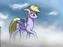 Size: 1859x1400 | Tagged: safe, artist:tincantim, derpy hooves, pegasus, pony, cloud, female, mare, solo