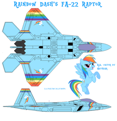 Size: 1800x1858 | Tagged: safe, artist:lonewolf3878, derpibooru import, rainbow dash, pegasus, pony, aircraft, airplane dash, f-22 raptor, ponified, warplane