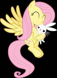 Size: 762x1047 | Tagged: safe, artist:juniberries, angel bunny, fluttershy, pegasus, pony, blushing, fluttermom, kissing, tsundere