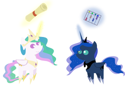 Size: 1600x1200 | Tagged: safe, artist:longct18, princess celestia, princess luna, alicorn, pony, abacus, chibi, pointy ponies, scroll, simple background