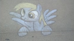 Size: 1190x671 | Tagged: safe, artist:mintshard, derpy hooves, pegasus, pony, chalk, chalk drawing, female, mare, traditional art