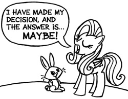 Size: 650x508 | Tagged: safe, artist:samueleallen, angel bunny, fluttershy, pegasus, pony, assertive, lineart, monochrome